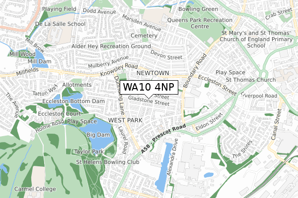 WA10 4NP map - small scale - OS Open Zoomstack (Ordnance Survey)