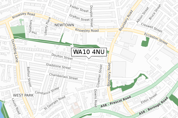 WA10 4NU map - large scale - OS Open Zoomstack (Ordnance Survey)