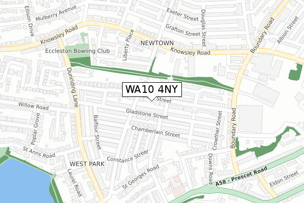 WA10 4NY map - large scale - OS Open Zoomstack (Ordnance Survey)