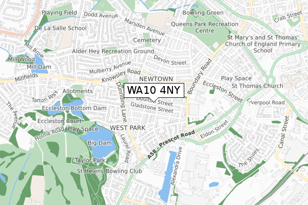 WA10 4NY map - small scale - OS Open Zoomstack (Ordnance Survey)