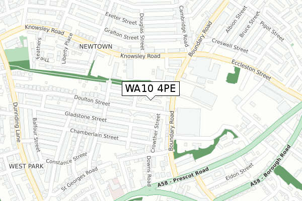 WA10 4PE map - large scale - OS Open Zoomstack (Ordnance Survey)