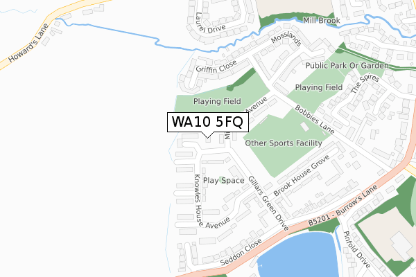 WA10 5FQ map - large scale - OS Open Zoomstack (Ordnance Survey)