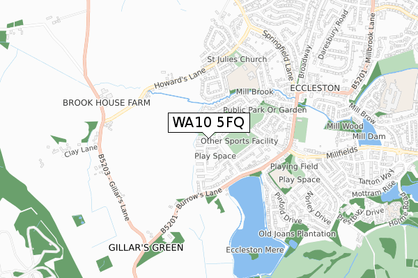 WA10 5FQ map - small scale - OS Open Zoomstack (Ordnance Survey)