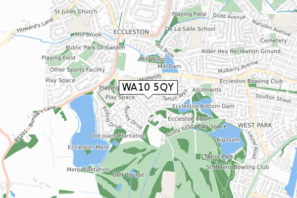 WA10 5QY map - small scale - OS Open Zoomstack (Ordnance Survey)