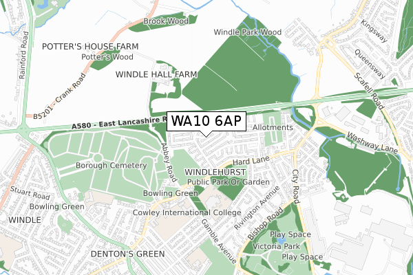 WA10 6AP map - small scale - OS Open Zoomstack (Ordnance Survey)