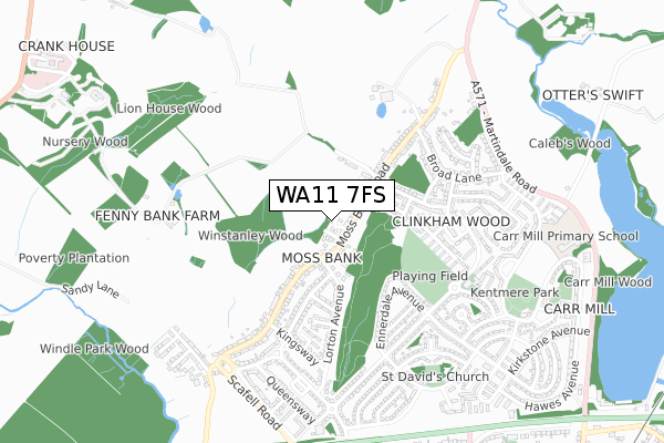 WA11 7FS map - small scale - OS Open Zoomstack (Ordnance Survey)