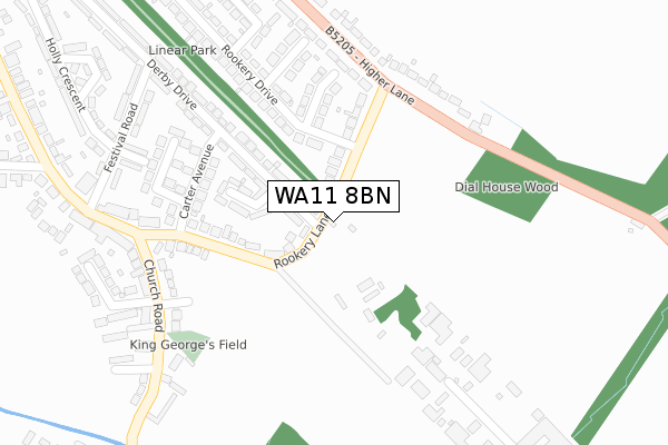 WA11 8BN map - large scale - OS Open Zoomstack (Ordnance Survey)