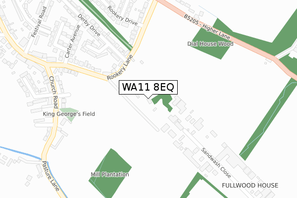 WA11 8EQ map - large scale - OS Open Zoomstack (Ordnance Survey)