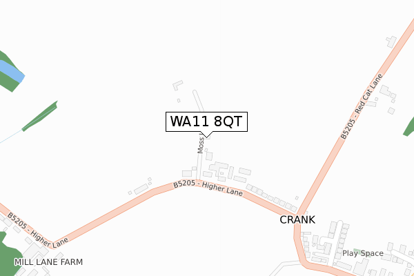 WA11 8QT map - large scale - OS Open Zoomstack (Ordnance Survey)