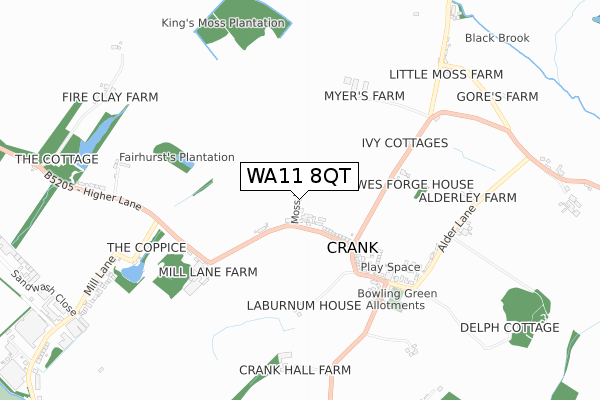 WA11 8QT map - small scale - OS Open Zoomstack (Ordnance Survey)