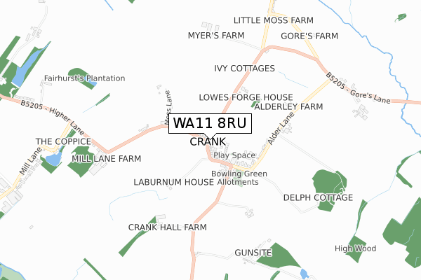 WA11 8RU map - small scale - OS Open Zoomstack (Ordnance Survey)