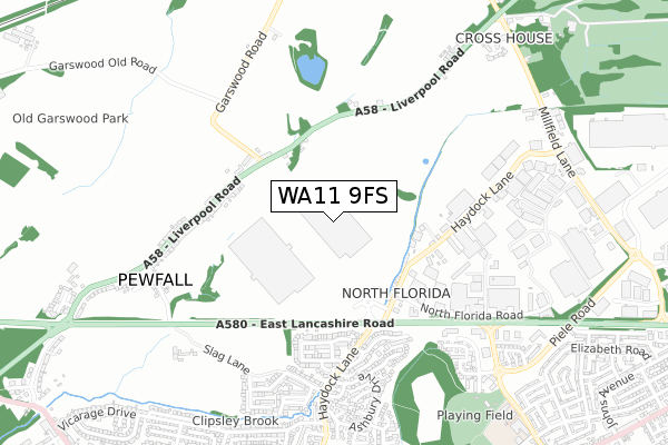 WA11 9FS map - small scale - OS Open Zoomstack (Ordnance Survey)