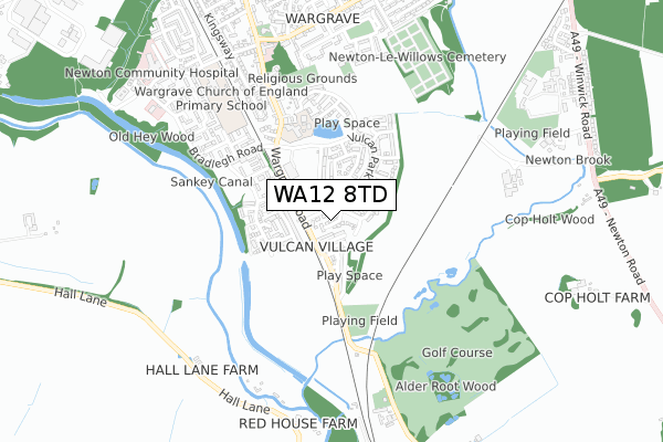 WA12 8TD map - small scale - OS Open Zoomstack (Ordnance Survey)