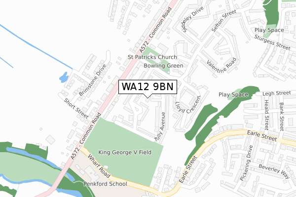WA12 9BN map - large scale - OS Open Zoomstack (Ordnance Survey)