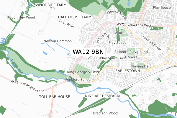 WA12 9BN map - small scale - OS Open Zoomstack (Ordnance Survey)