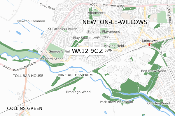 WA12 9GZ map - small scale - OS Open Zoomstack (Ordnance Survey)