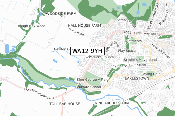 WA12 9YH map - small scale - OS Open Zoomstack (Ordnance Survey)