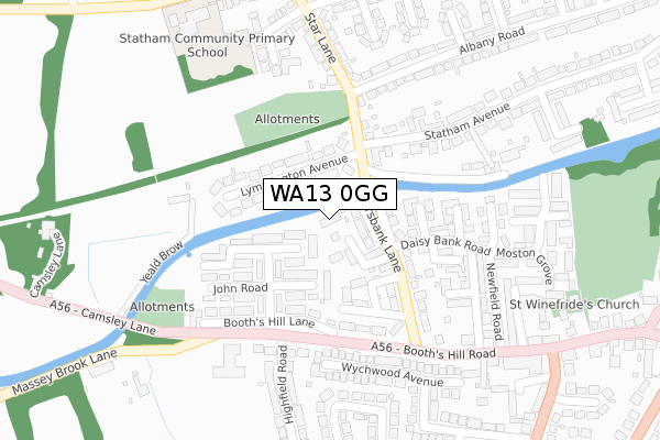 WA13 0GG map - large scale - OS Open Zoomstack (Ordnance Survey)