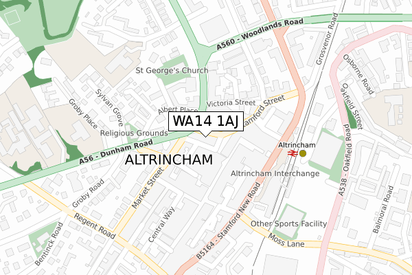 WA14 1AJ map - large scale - OS Open Zoomstack (Ordnance Survey)