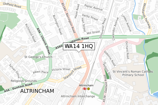 WA14 1HQ map - large scale - OS Open Zoomstack (Ordnance Survey)