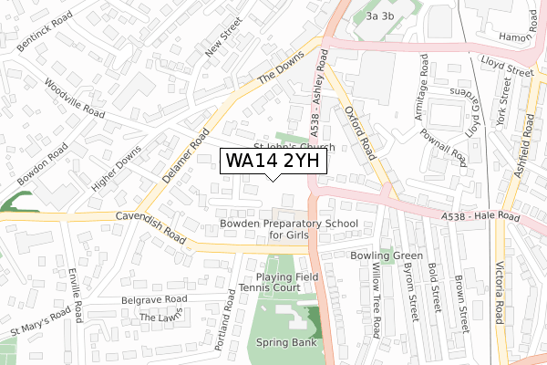 WA14 2YH map - large scale - OS Open Zoomstack (Ordnance Survey)