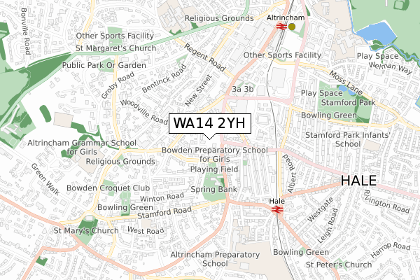 WA14 2YH map - small scale - OS Open Zoomstack (Ordnance Survey)