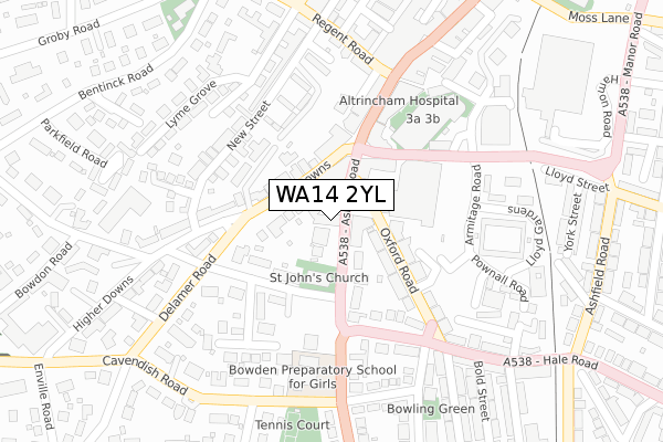 WA14 2YL map - large scale - OS Open Zoomstack (Ordnance Survey)
