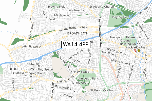 WA14 4PP map - small scale - OS Open Zoomstack (Ordnance Survey)
