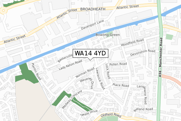 WA14 4YD map - large scale - OS Open Zoomstack (Ordnance Survey)