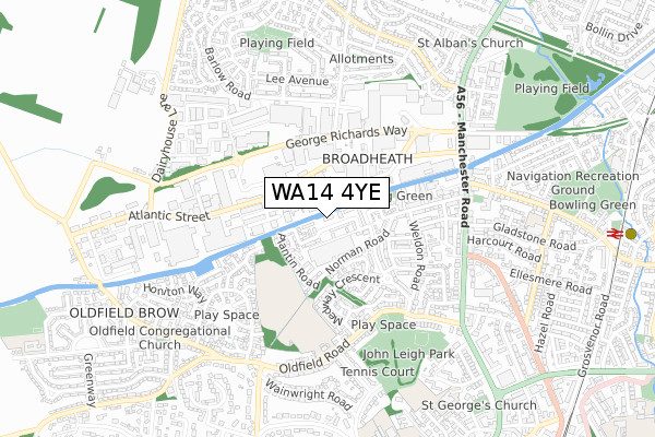 WA14 4YE map - small scale - OS Open Zoomstack (Ordnance Survey)