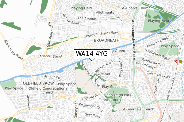 WA14 4YG map - small scale - OS Open Zoomstack (Ordnance Survey)