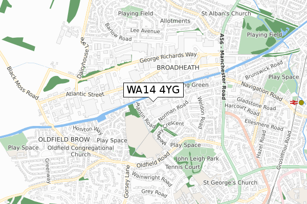 WA14 4YG map - small scale - OS Open Zoomstack (Ordnance Survey) WA14 4YG map - small scale - OS Open Zoomstack (Ordnance Survey)