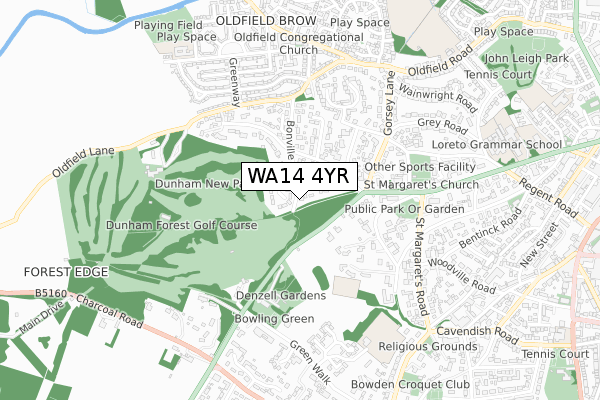 WA14 4YR map - small scale - OS Open Zoomstack (Ordnance Survey) WA14 4YR map - small scale - OS Open Zoomstack (Ordnance Survey)