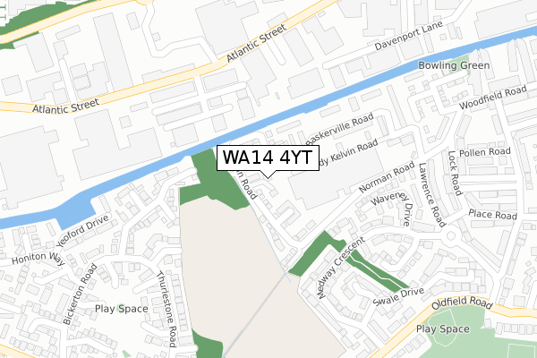 WA14 4YT map - large scale - OS Open Zoomstack (Ordnance Survey)