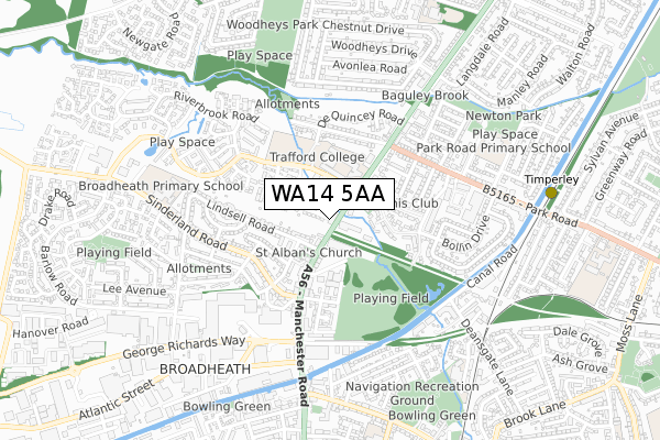 WA14 5AA map - small scale - OS Open Zoomstack (Ordnance Survey) WA14 5AA map - small scale - OS Open Zoomstack (Ordnance Survey)