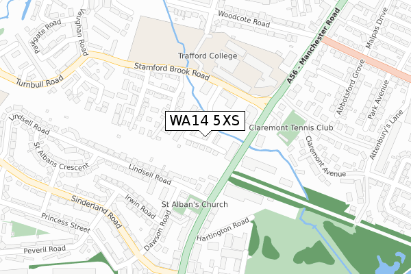 WA14 5XS map - large scale - OS Open Zoomstack (Ordnance Survey)