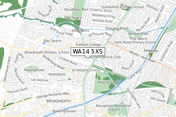 WA14 5XS map - small scale - OS Open Zoomstack (Ordnance Survey)