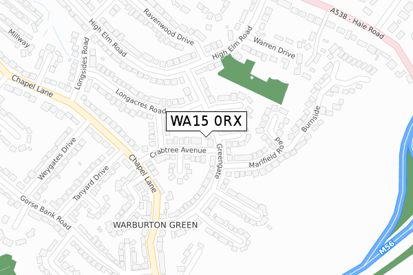 WA15 0RX map - large scale - OS Open Zoomstack (Ordnance Survey)