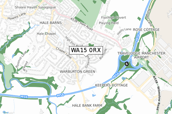 WA15 0RX map - small scale - OS Open Zoomstack (Ordnance Survey)