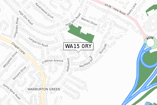 WA15 0RY map - large scale - OS Open Zoomstack (Ordnance Survey)