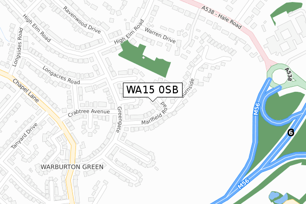 WA15 0SB map - large scale - OS Open Zoomstack (Ordnance Survey)