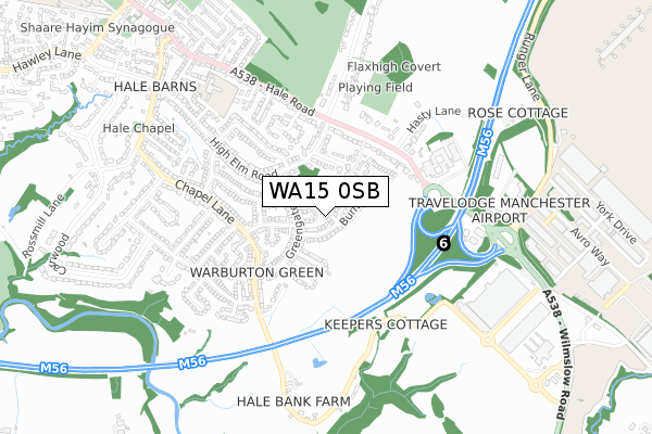 WA15 0SB map - small scale - OS Open Zoomstack (Ordnance Survey)