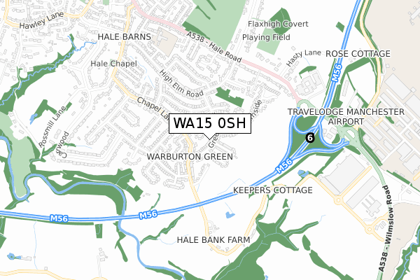 WA15 0SH map - small scale - OS Open Zoomstack (Ordnance Survey)