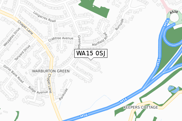 WA15 0SJ map - large scale - OS Open Zoomstack (Ordnance Survey)