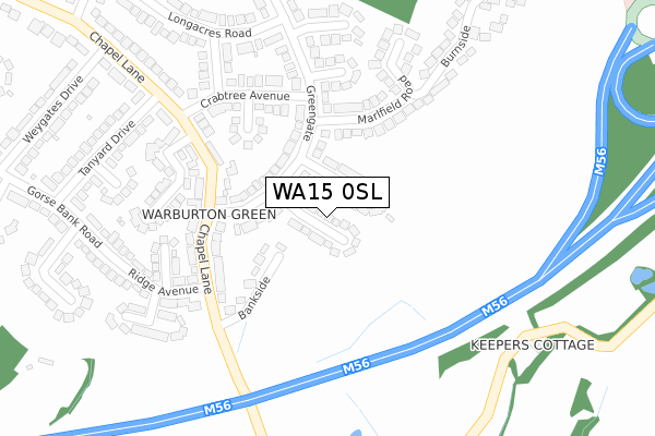 WA15 0SL map - large scale - OS Open Zoomstack (Ordnance Survey)