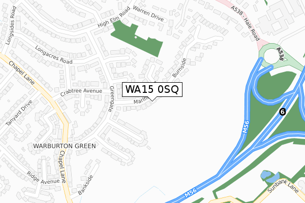 WA15 0SQ map - large scale - OS Open Zoomstack (Ordnance Survey)