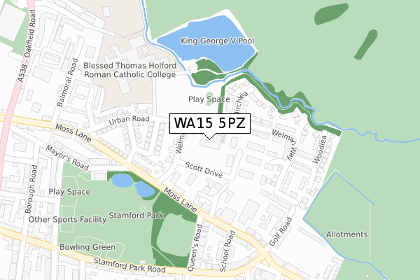 WA15 5PZ map - large scale - OS Open Zoomstack (Ordnance Survey)