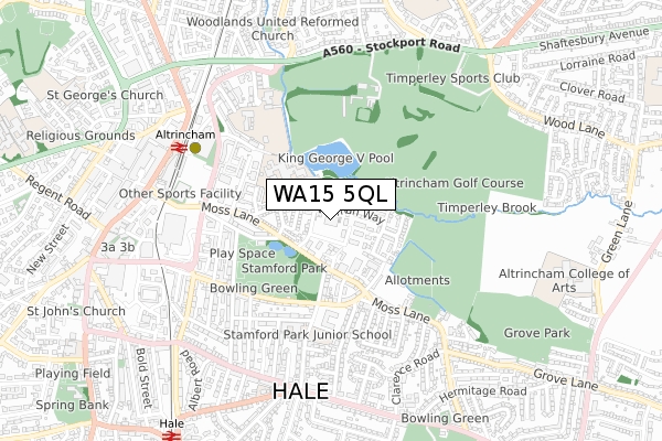 WA15 5QL map - small scale - OS Open Zoomstack (Ordnance Survey)