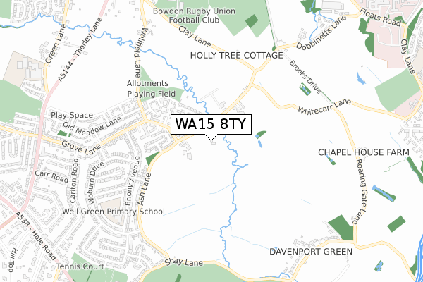 WA15 8TY map - small scale - OS Open Zoomstack (Ordnance Survey)