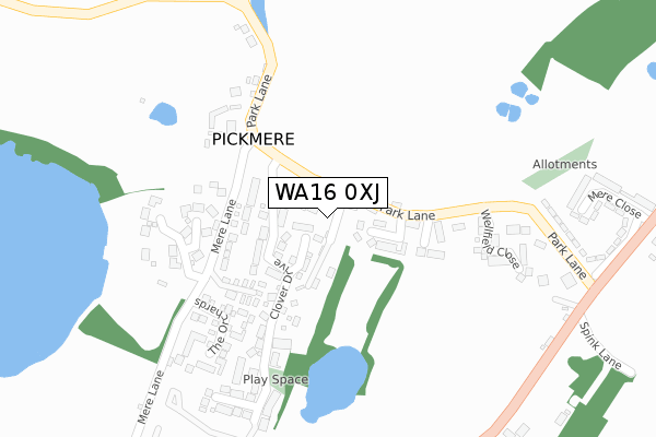 WA16 0XJ map - large scale - OS Open Zoomstack (Ordnance Survey)